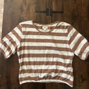 Pact women's striped tee in cream and tan